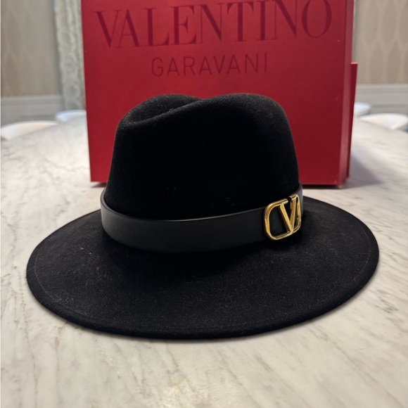 Valentino Garavani Accessories - Valentino Garavani Black Hat with Gold Logo